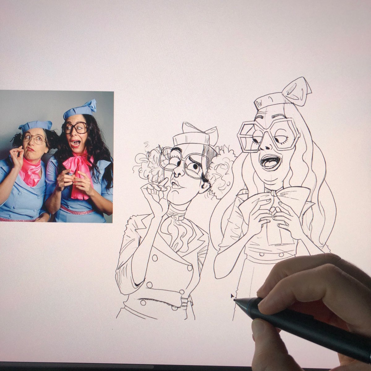 Cartoon portrait of some clowny friends <a href="/candybonesshow/">Candice</a> and nonny p from a photo shoot we did together about a year ago just before everything shut down.