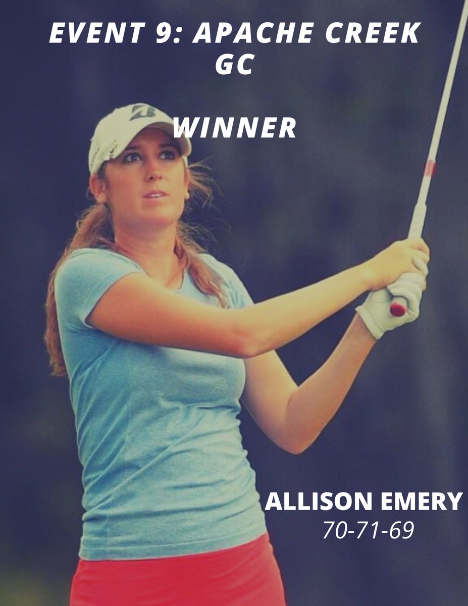 THECACTUSTOUR's tweet photo. With scores of 70-71-69, Allison Emery wins event 9 @ApacheCreekGC
Congratulations @AllisonEmrey π Solid three days being under par!
#thecactustour #womenworthwatching https://t.co/T4Bwl1C77V