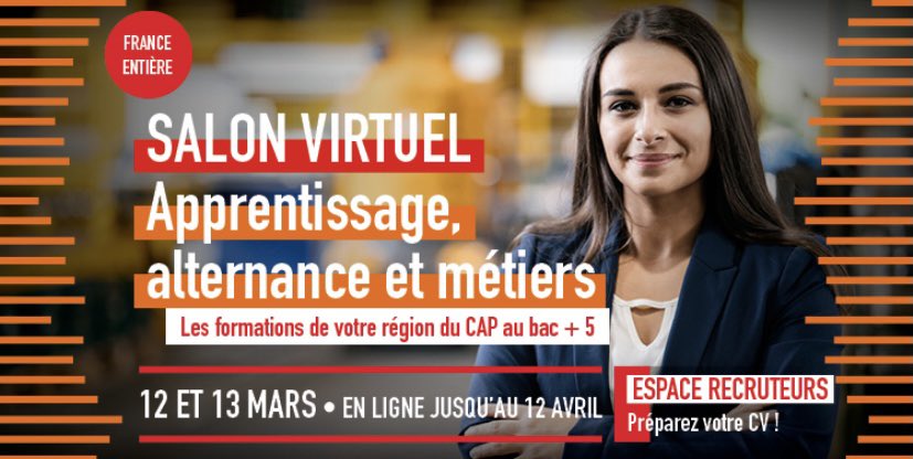 L’étudiant vous propose un salon virtuel le 12 et 13 Mars 2021
Lien d’inscription : …rtuel-alternance-metiers.letudiant.fr/fr?gclid=Cj0KC…
