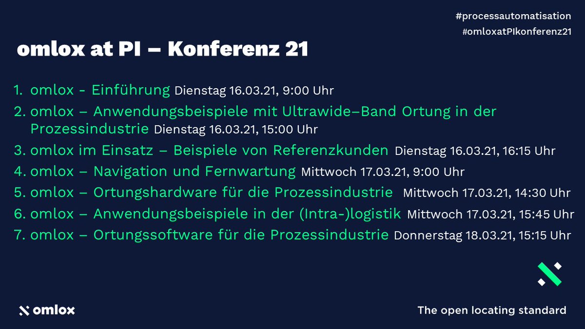 NEXT WEEK: Don't miss exciting presentations about <a href="/omloxstandard/">omlox</a> at PI-Konferenz 2021 organized by <a href="/AllThingsPROFI/">PROFINET & PROFIBUS</a>! 

Register TODAY: profibus.com/pi-konferenz/a…