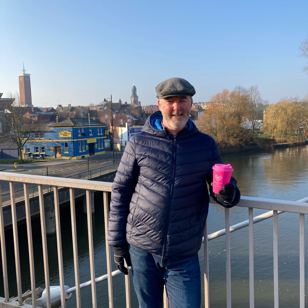 shrewsburycup's tweet photo. Unlike me Andy is really good at remembering to take @shrewsburycup into town with him to #dropandswap - he even has his own #reusable lid. If you’re like me &amp; never remember your cup - you can borrow @shrewsburycup for £1 - drink your coffee - drop your cup back to get your £1. https://t.co/6mqCAMYX2M