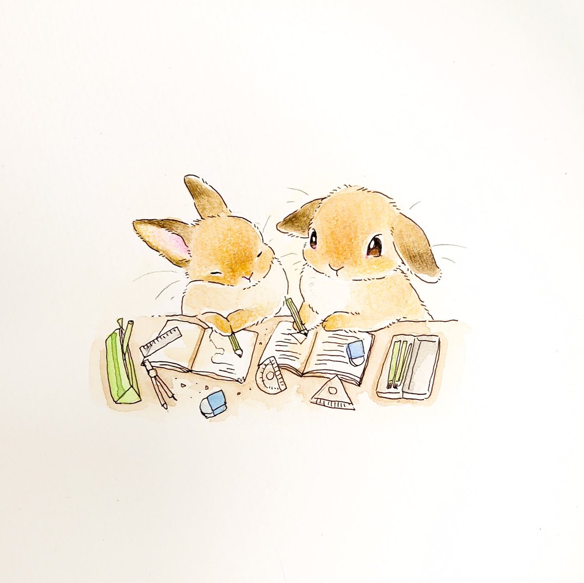「宿題写してたら

いつのまにか…? 」|VeryBerry うさぎ星さん4/8-9出展のイラスト
