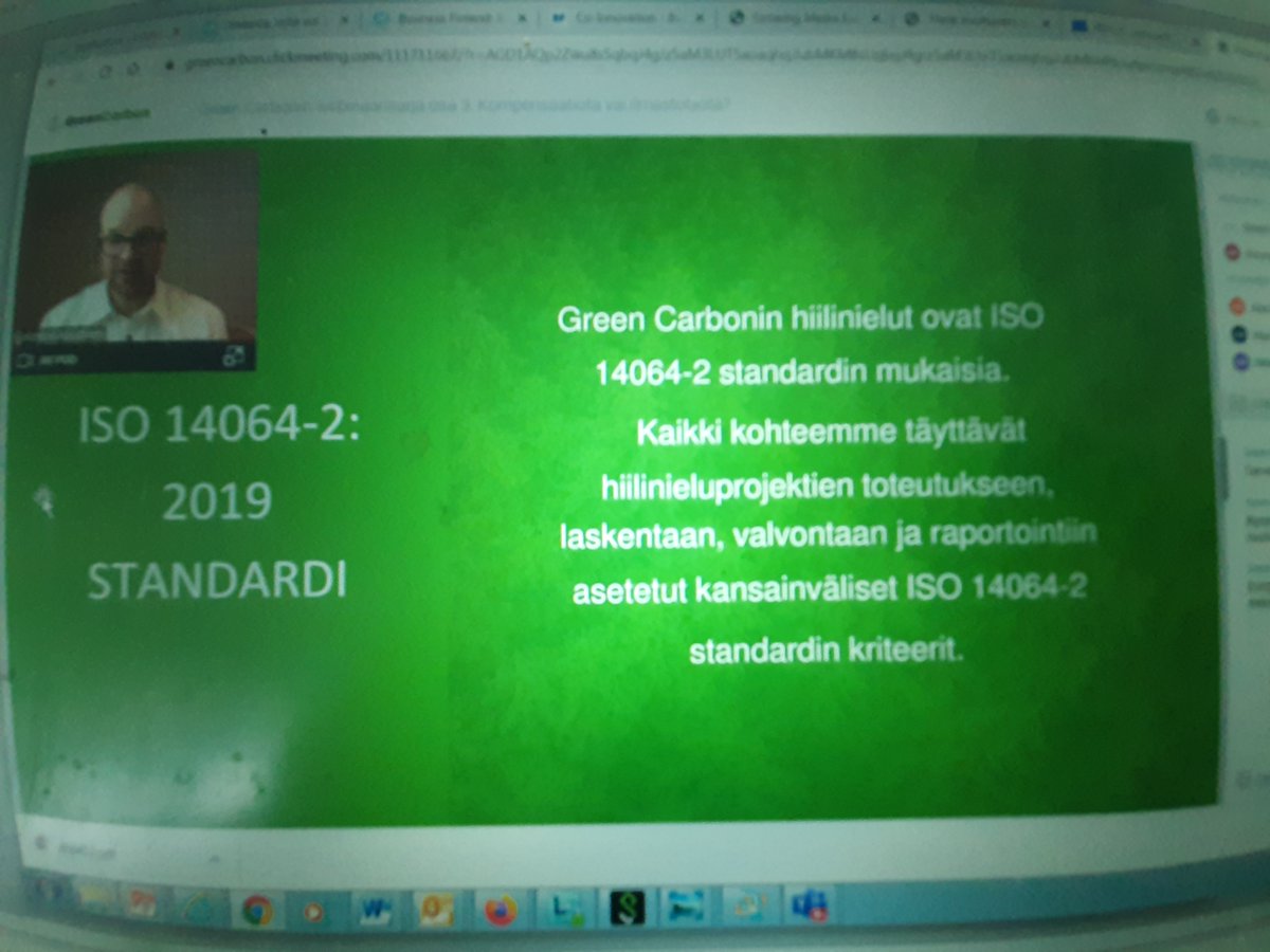 Kotimaiset #hiilikompensaatio't puhututtavat. Tarve on. Teimme laskentaa liittyen metsälannoitukseen #GreenCarbon yritykselle; kuuntelen webinaaria, jossa avattiin ensimm. kotimaista sertifioitua #kompensaatio #kompensointi kohdetta vai miten vs #puroearth greencarbon.fi/iso-standardi/
