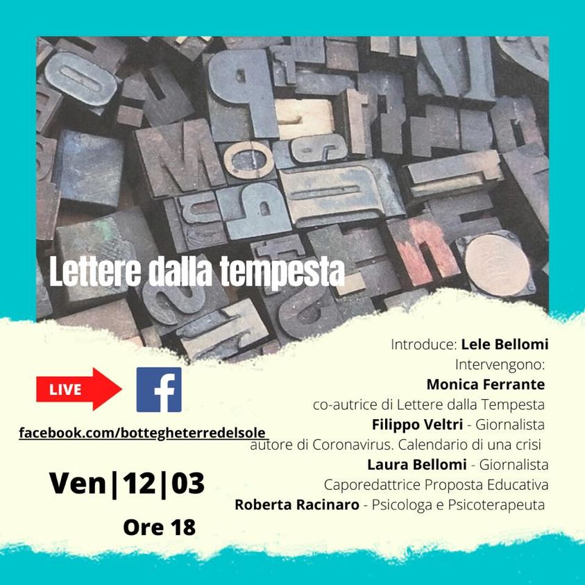 Con piacere domani partecipo come redazione di <a href="/agesciPE/">Proposta Educativa</a> alla presentazione di "Lettere dalla tempesta" organizzata da Le Botteghe delle Terre del Sole di Reggio Calabria, bottega equosolidale che vende prodotti in arrivo  dai beni confiscati e dal Sud del mondo