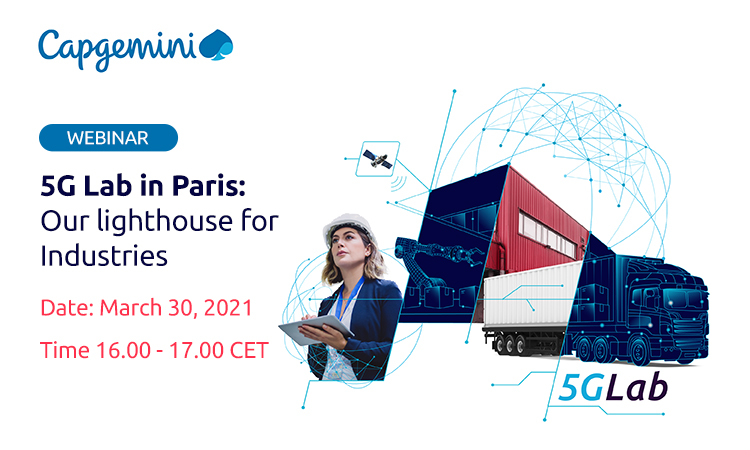 Capgemini_ES's tweet photo. Te invitamos a la presentación del #Lab5G de París, un Webinar con tour virtual y casos de uso en #SmartIndustry, #SmartRetail, #SmartHealth y #SmartCity. Inscríbete aquí: https://t.co/fQcLgHzsil https://t.co/DGhjJAWAlF