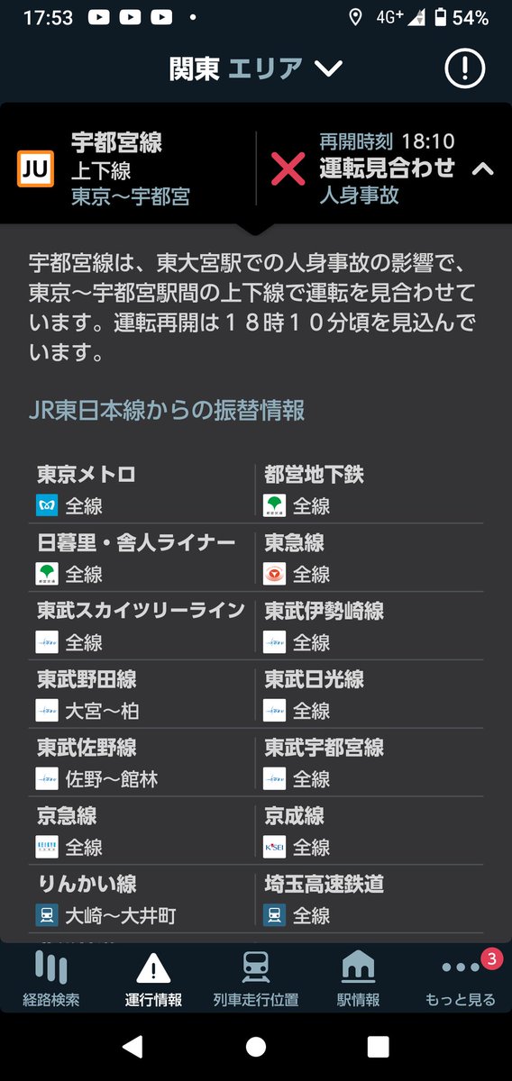 140円大回り 宇都宮線は東大宮駅で 常磐線は柏駅で人身事故って これ 上野東京ライン系統で無事なの高崎線だけじゃんw T Co Dmubqhwgfr Twitter