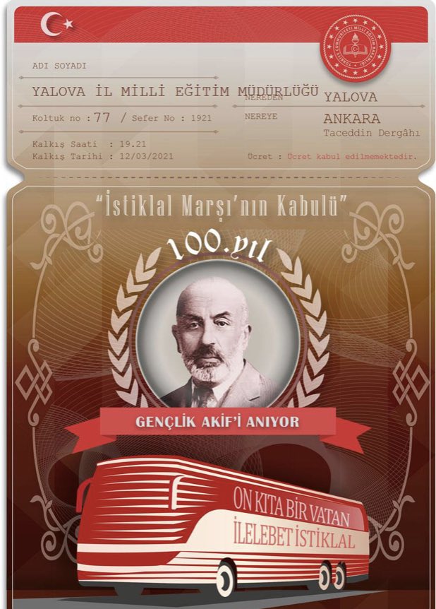 İstiklal Marşı'mızın 100. yılında Milli Şairimiz Mehmet Akif Ersoy'un anısına hazırlanan uygulama ilebir hatıra bileti oluşturarak sosyal medyada #OnKıtaBirVatan etiketiyle gururla paylaşabilirsiniz.
Link👇👇
ogm.eba.gov.tr/mehmetakif/

<a href="/drazizyeniyol/">Dr. Abdülaziz YENİYOL</a> <a href="/cengizmete/">Cengiz Mete</a> <a href="/ziyaselcuk/">Ziya Selçuk</a> <a href="/tcmeb/">Millî Eğitim Bakanlığı</a>