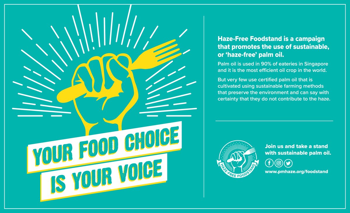 RSPOtweets's tweet photo. .@PM_Haze is calling on eateries in Singapore to adopt RSPO certified haze-free #PalmOil.๐ด
Supporting haze-free palm oil also helps to create incentives for #smallholders to produce sustainably.
Find out more ๐ https://t.co/cVbdNGKX5f #gohazefree #hazefreefoodstand https://t.co/dLLnGrAJZf