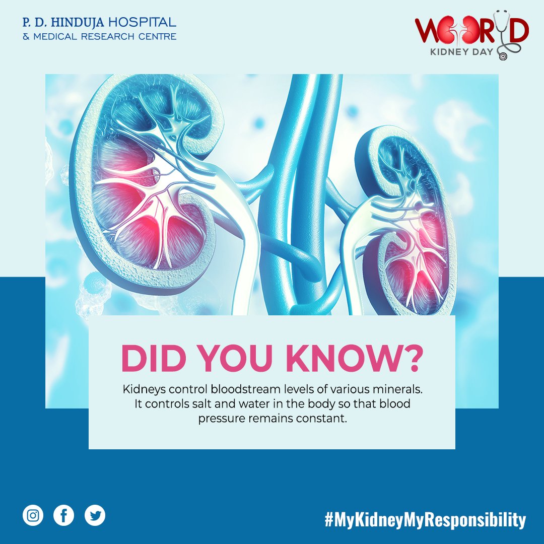 HospitalHinduja's tweet image. Our kidneys performs the most essential tasks to keep us healthy. It removes the toxins, extra salt &amp;amp; acid, water &amp;amp; maintains haemoglobin, bone strength and blood pressure.
Don&apos;t forget to take care of your kidney and stay hydrated always.

#WorldKidneyDay #PDHH