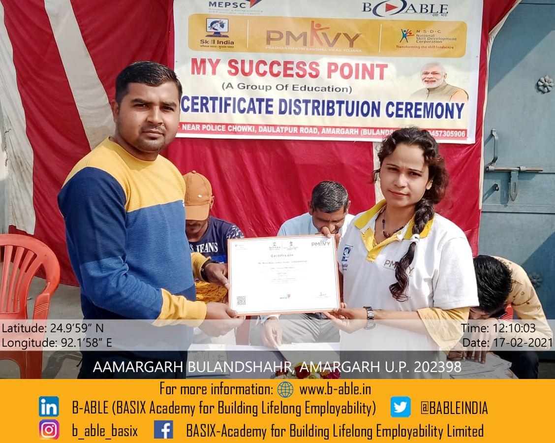 BABLEINDIA's tweet photo. Our team in Bulandshahar has organised a Certification Distribution Ceremony to felicitate the candidates of the Office Assessment job role under the #RPL component of 
@PMKVY_INDIA 
@narendramodi 
  . https://t.co/58cmOgBJ8t