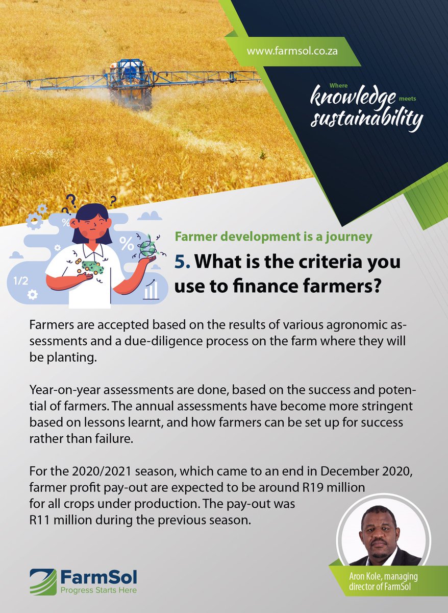 FarmSolHoldings's tweet photo. Farmer development is a journey: Aron Kole explains the #FarmSol development journey in our next three questions...
Question 5:
#farmsol #agriculture #farmerdevelopment #foodsecurity https://t.co/mpJy2KSj7t