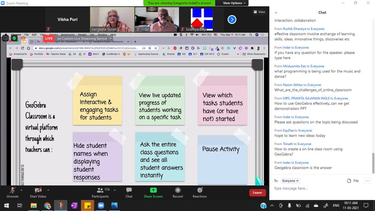 vibhapuri's tweet photo. Day 1 of International Geogebra Conference, India!
Started off with learning about Geogebra Classroom with 
@sangeetagulati9 
Such a wonderful start to the day! 😍

@geogebra #IGCI2021 #Geogebra #GeogebraClassroom #India #thursdayvibes https://t.co/sMlkCBFmhO