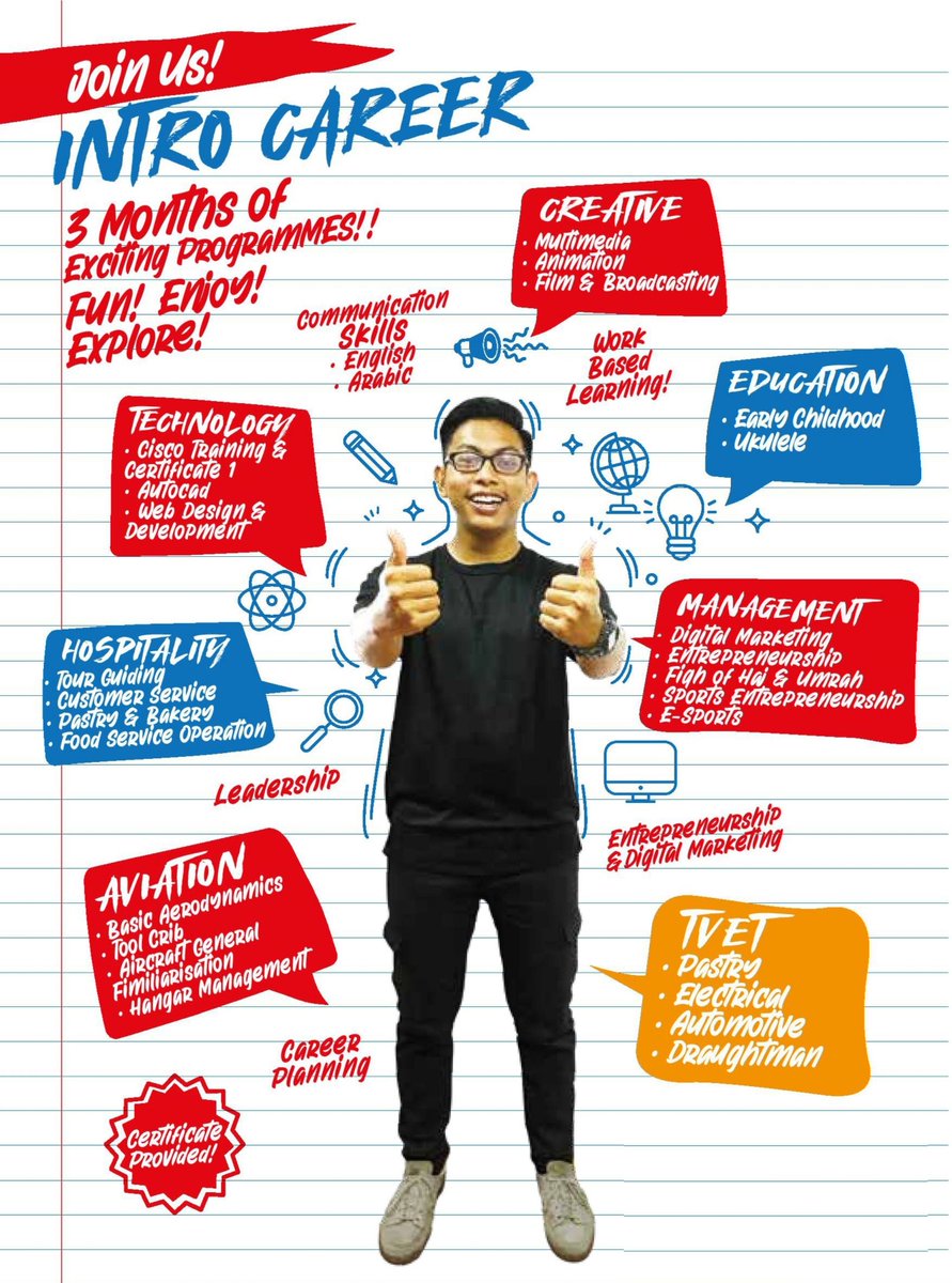 SPMStig's tweet photo. Lepas habis SPM sementara tunggu result tu boleh join program ni. Belajar macam2; CISCO cert, AutoCad, HTML, Digital Marketing, Web design, buat mobile app, E-SPORT, banyak lagi la. 4moredetail ws https://t.co/wErrMU3uw4

#SPM #SPM2020 #promax  #UPU #Diploma https://t.co/69h6oPw7E7