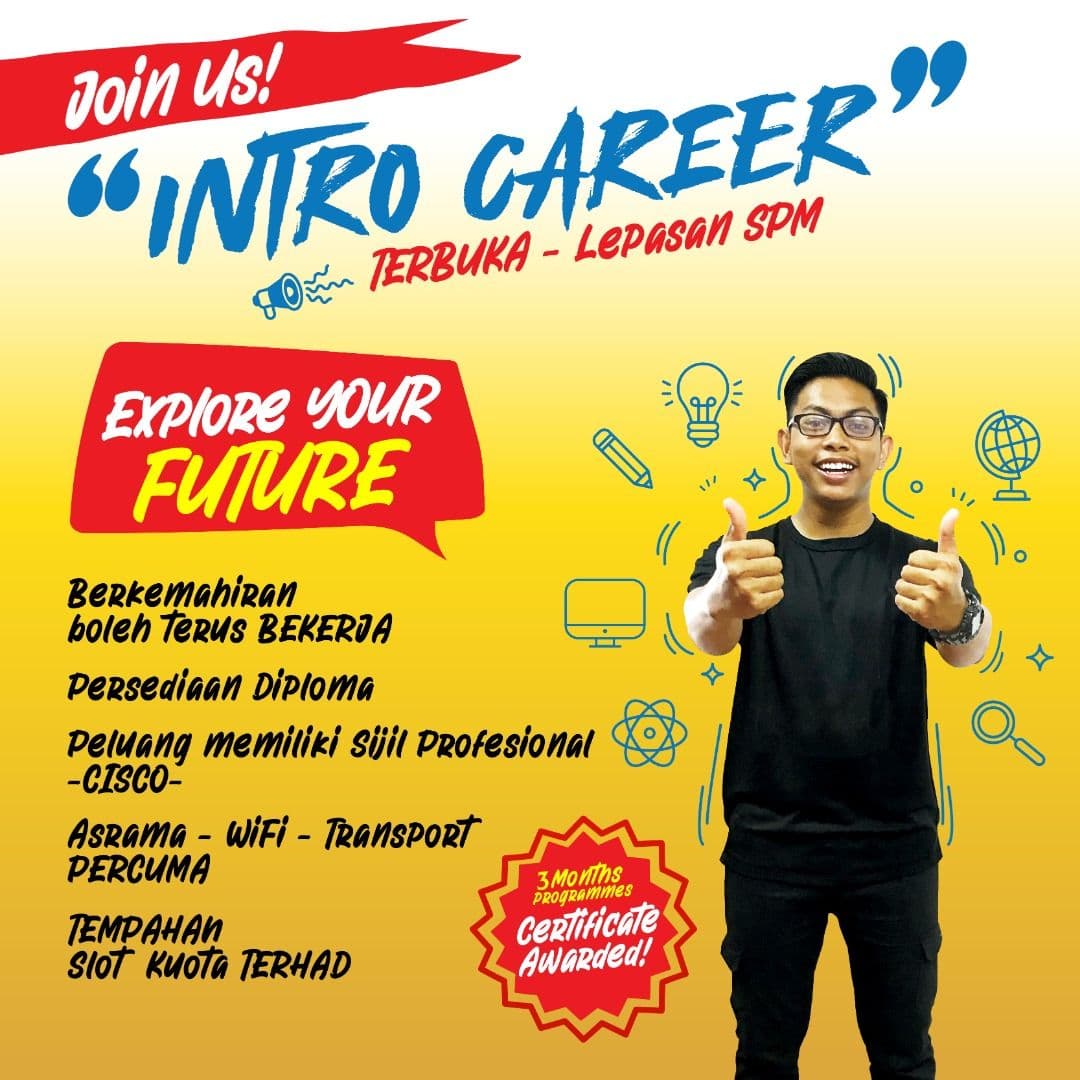 SPMStig's tweet photo. @jtan1406 @SyedSaddiq @WORLDOFBUZZ Lepas habis SPM sementara tunggu result tu boleh join program ni. Belajar macam2; CISCO cert, AutoCad, HTML, Digital Marketing, Web design, buat mobile app, E-SPORT, banyak lagi la. 4moredetail ws https://t.co/wErrMU3uw4

#SPM #SPM2020 #promax  #UPU #Diploma https://t.co/SvyYhw1Trl