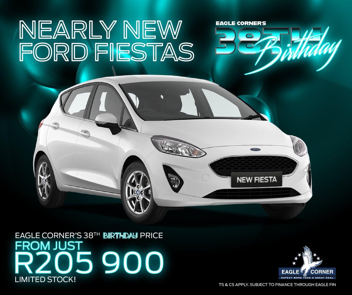 It's Eagle Corner's 38th birthday!! Lots has changed but one thing hasn’t – we still bring you the best deals on new and nearly new cars, like Nearly New Ford Fiesta's from just R205 900.  Visit nearlynew.co.za for details. #eaglecorner #nearlynew #thegoodcarguys