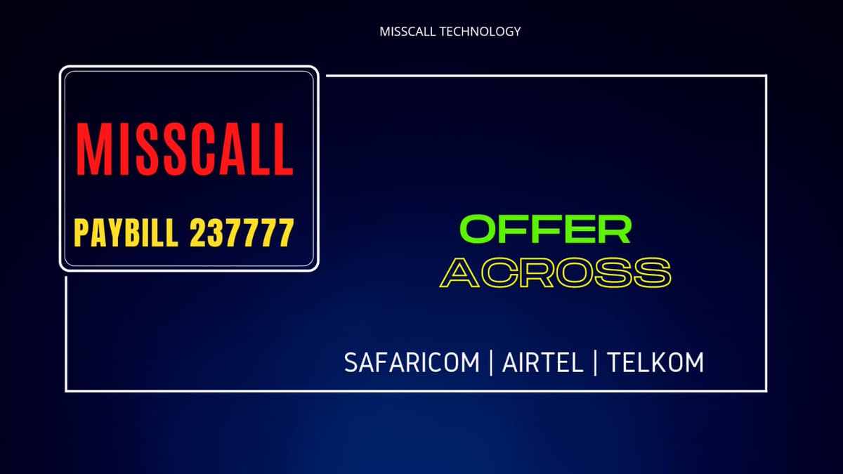 FalhadaIman's tweet photo. Enjoy airtime recharges across all Networks
Simply go to:
💥Lipa na mpesa
💥paybill 237777
💥account number.your number
Do'nt miss out the deals.@MisscalTech 
for more inquiry contact.0777663779 #DontMissCall https://t.co/oQuUhNbS7j