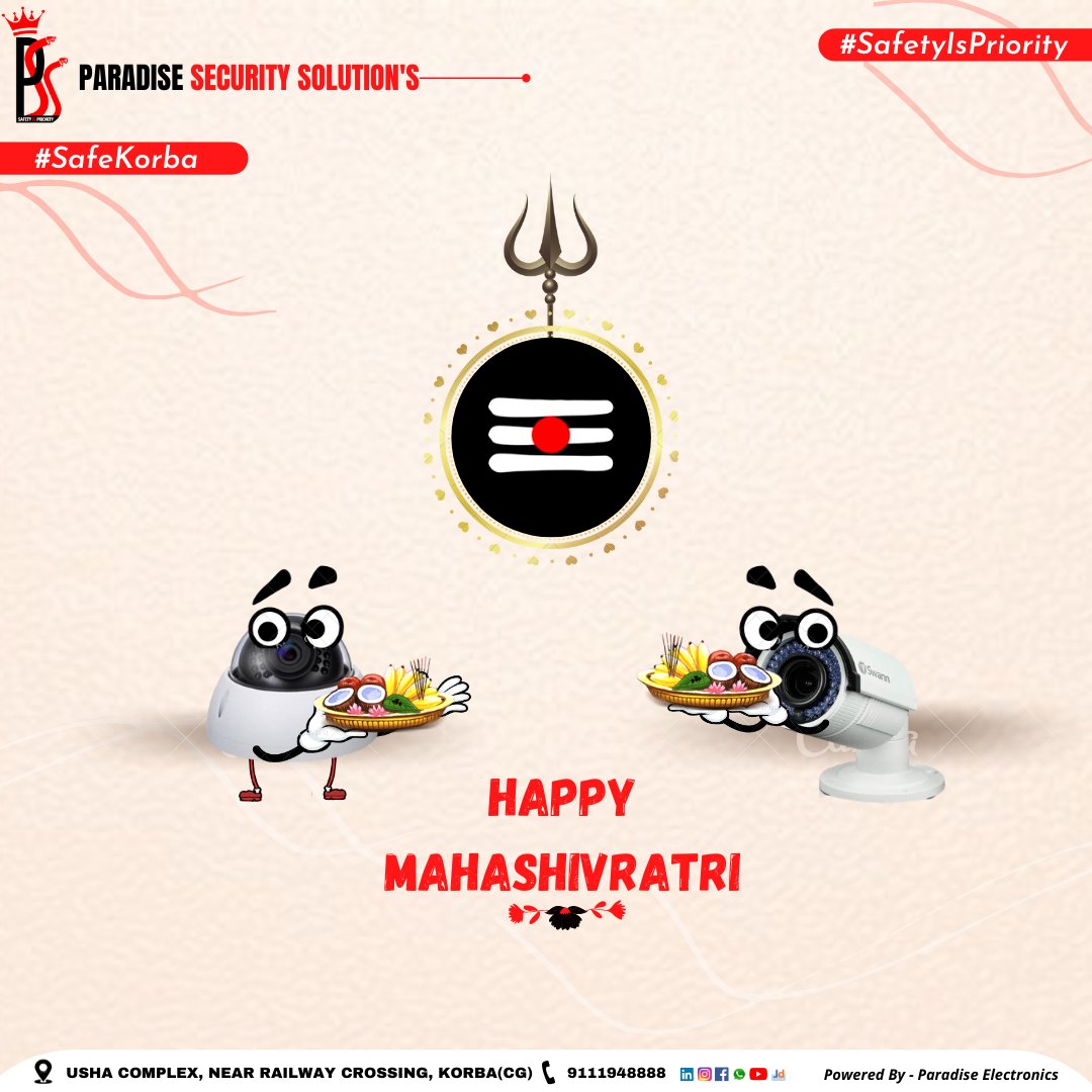 psskorba's tweet photo. #happymahashivratri2021 to all.
PARADISE SECURITY SOLUTION'S
#safetyispriority 
#safekorba 
. 
For more info call us : 9111948888
.
#security #safety #cctv #cctvcamera #korba #korbachhattisgarh #surveillance #safetyfirst #domecamera #bulletcamera #vdp #videodoorphone #biometrics https://t.co/2h2kwBDfNW