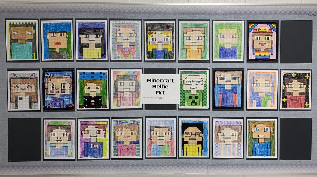 MrsLPratt's tweet photo. Numeracy Week has been a blast! Or, should I say.... 10/10! 4P students completed some symmetrical art this week in the form of Minecraft inspired selfies. #gsacrdproud @albert_lacombe https://t.co/NiOF4C46EE