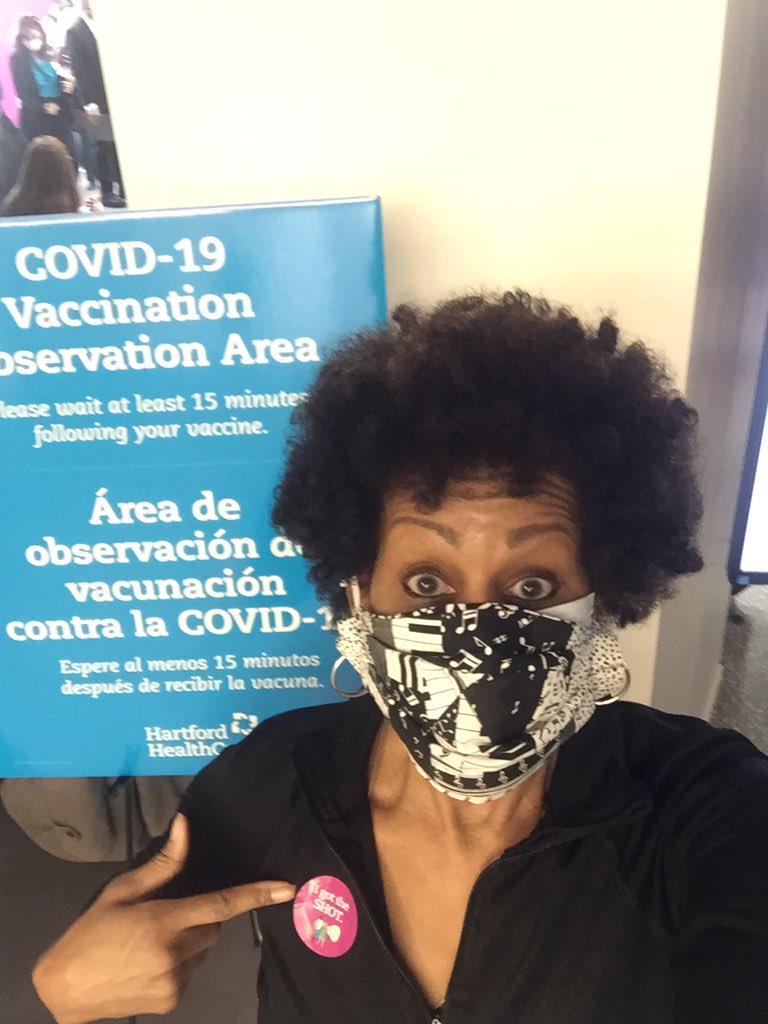 LindaRRadio's tweet photo. I’m STILL excited about getting my 1st @PFIZERinc #vaccine w/ @HartfordHealthC. If you decide not to get one that’s your business don’t judge me. I’m not judging you or your decision. But WHY was I the Only One in observation? More time 4 selfies🤣 #IGotTheShot #BuildingImmunity https://t.co/TIdVrvBoun