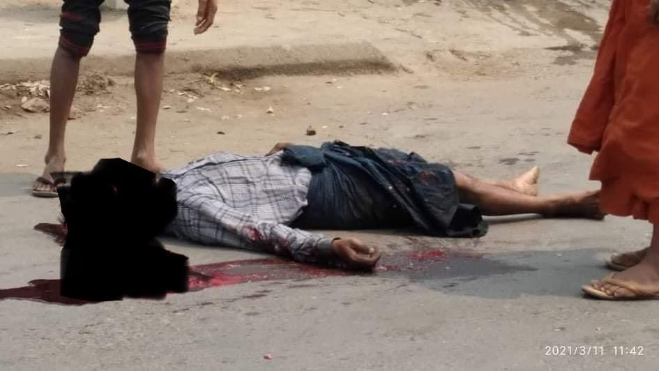#BREAKING at least six killed, many injured in anti-coup protest in #Myaing Township, #Magway Region today. 

Saw several photos of peaceful protesters who got shot dead in the head. Brain came out on the street as like this photo. 

#WhatsHappeningInMyanmar #Mar11Coup #BurmaCoup