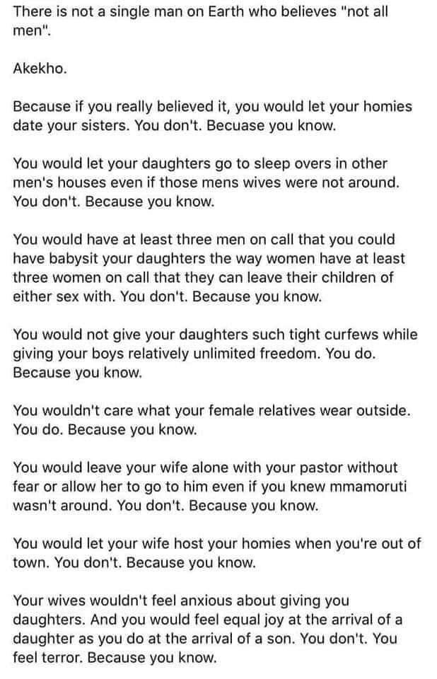 Mocha_Soul's tweet photo. @K_IngalaSmith And #NotAllMen but #Menknow the why's and wherefores of Karen's list above
#SarahEverard #ReclaimTheNight #ReclaimTheseStreets
#SexMatters https://t.co/pC1dtJBhZ2