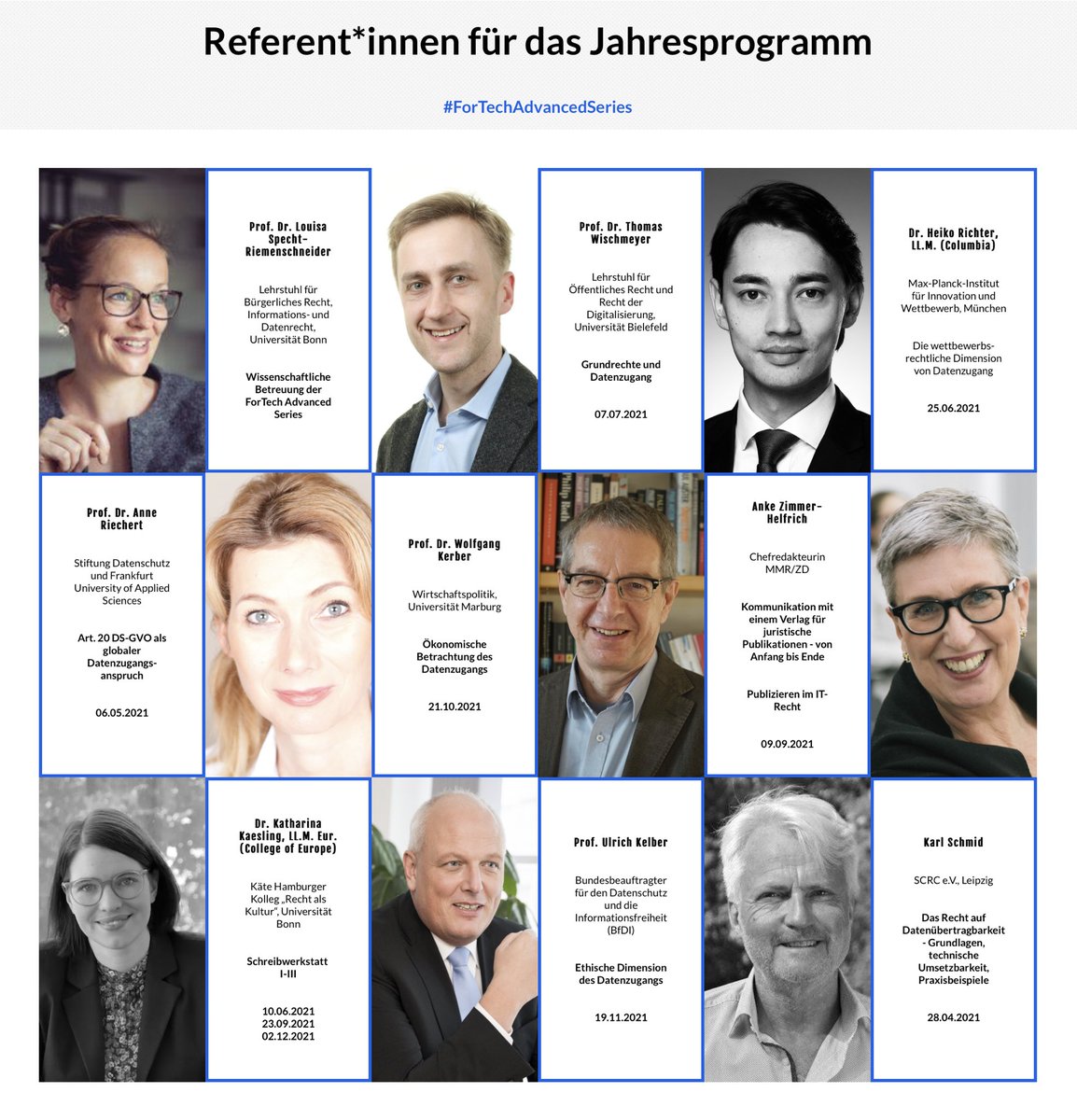 AlexanderWehde's tweet image. Das Jahresprogramm des Studierenden-Thinktanks #ForTechAdvancedSeries steht. Wir freuen uns darauf das Thema #Datenzugang mit unseren Referent*innen umfassend und interdisziplinär zu beleuchten! Jetzt bewerben unter: forschungsstelle-datenrecht.de/fortech-advanc…
