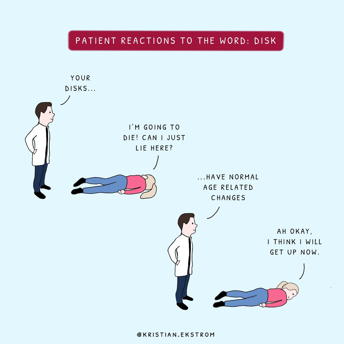 KristianEkstrom's tweet photo. It is no wonder that people with back pain get worried when they hear the word disk The net and we professionals often relay info in a way that leaves people more anxious than relieved. I think we all could do better. Let's try to avoid using worrying ways to express things.⁣ https://t.co/yncgVdwsNm