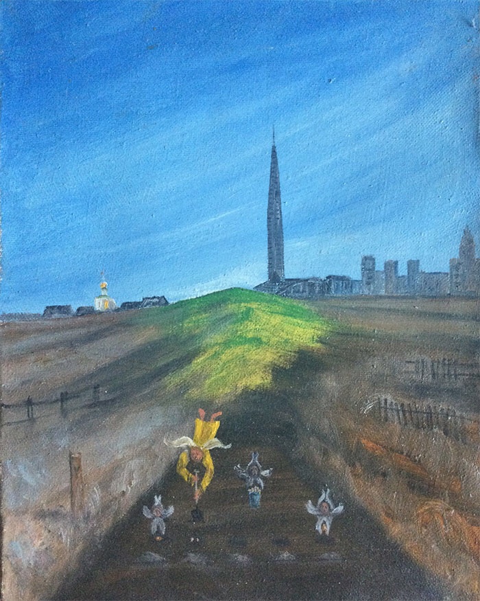 bor7mir's tweet image. Работа художника-символиста В. Трубакова «Ангелы за работой» 2007 г, 30,1x24 см. x/м. Участок на Охтинском мысу «Газпром нефть» приобрела в 2006 г, планировали возвести небоскреб «Охта Центр, после протестов градозащитников «кукурузу» перенесли в Лахту. companybest.ru/publications/2…