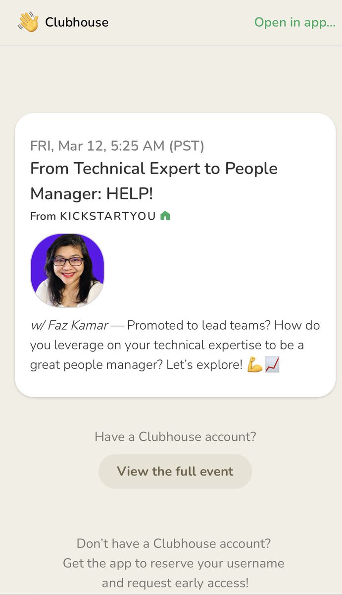 Faz_Kerk's tweet photo. Just got promoted to a team leader or manager role? Congrats! Got a plan on being successful in the job? Come & share tips or ask for advice in the #kickstartYOU room tomorrow.
Here’s the link to add it to your calendar https://t.co/rTpigeUnGF #FazForward @joinClubhouse https://t.co/Ihzp1KzkuU