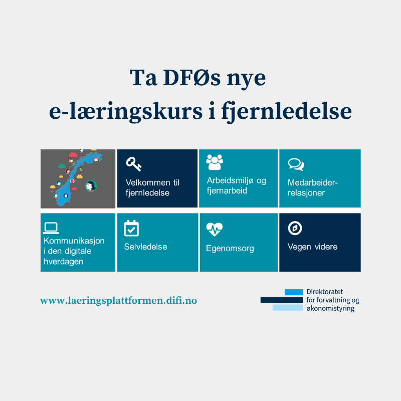 Vi har sluppet et nytt kurs på #læringsplattformen. Denne gangen er temaet fjernledelse. Kurset er gratis, åpent for alle, der du jobber, der du bor 😉. Når det passer deg!