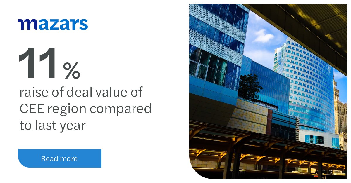 Against the context of the global #Covid19 pandemic, the performance of M&amp;A in the CEE region was remarkable. In 2020, the #CEE region’s deal value rose by 11% compared to last year, amounting to €50bn. Find out more: bit.ly/3qCdFxJ 
#MergersAndAquisitions #mazarsph