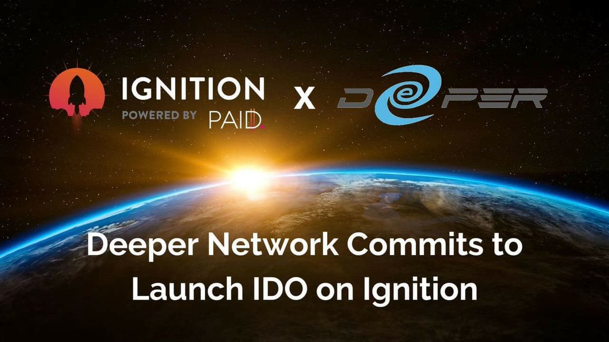 Deeper Network represents the world's first decentralized blockchain network for building a truly private, secure and fair Internet.

They've committed to launch their IDO on Ignition <a href="/deeper_network/">Deeper Network</a> <a href="/paid_network/">PAID</a> 

Whitelist open: ow9qohg0j04.typeform.com/to/tS9F2uoL
