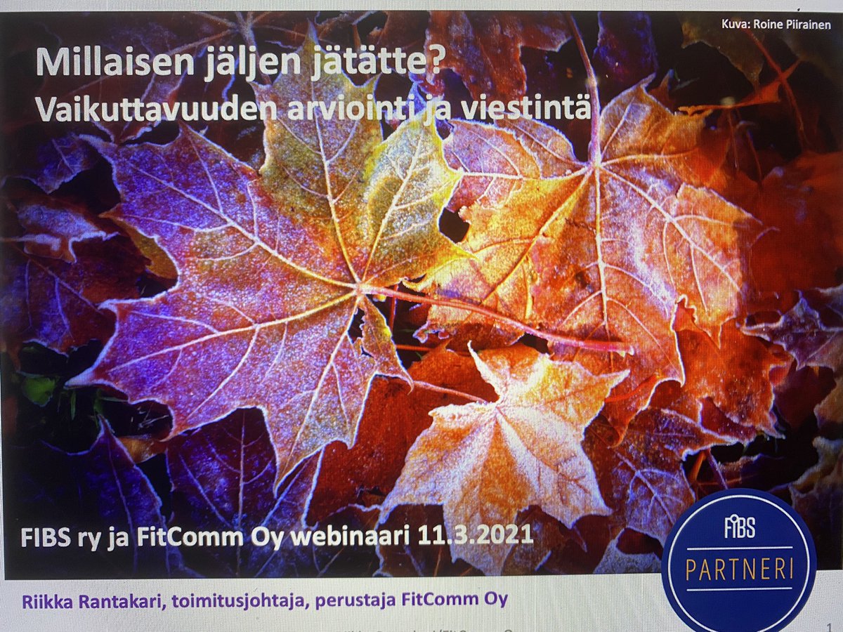 Tämän vuoden ensimmäinen webinaari @FIBSry ’n kanssa tänään. Iso määrä osallistuja mielenkiintoisen, monimutkaisen ja tärkeän aiheen ääressä. Tervetuloa kuulolle! #kestäväkehitys #vastuullisuus #vaikuttavuus