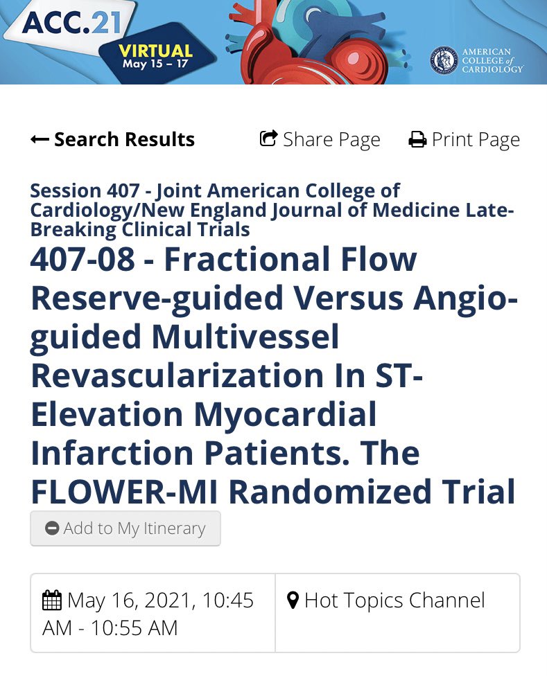 monaltiren's tweet photo. FLOWER-MI: FFR-guided vs. angio-guided COMPLETE REVASCULARIZATION in the ACUTE setting. Congratulations Prof Etienne PUYMIRAT &amp; team on this #ACC21 LATE BREAKING TRIAL @BernardBruyne #fullervasc #FFRfirst @ACCinTouch https://t.co/yemv3RbBeg https://t.co/DNAbG1YAGR