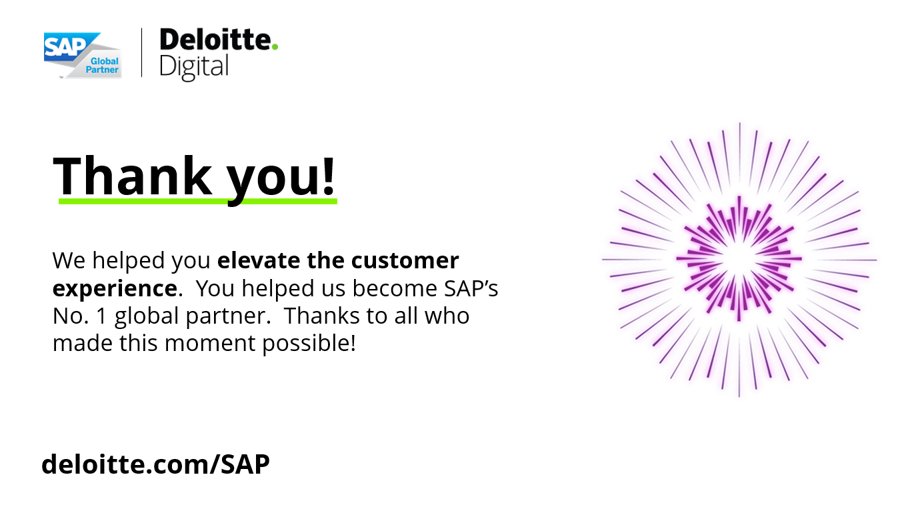 DeloitteME's tweet image. We made it! A huge thank you to our clients and worldwide team of Customer Experience professionals for helping us become SAP’s No. 1 partner globally! #ElevateHX #SAP_CX
