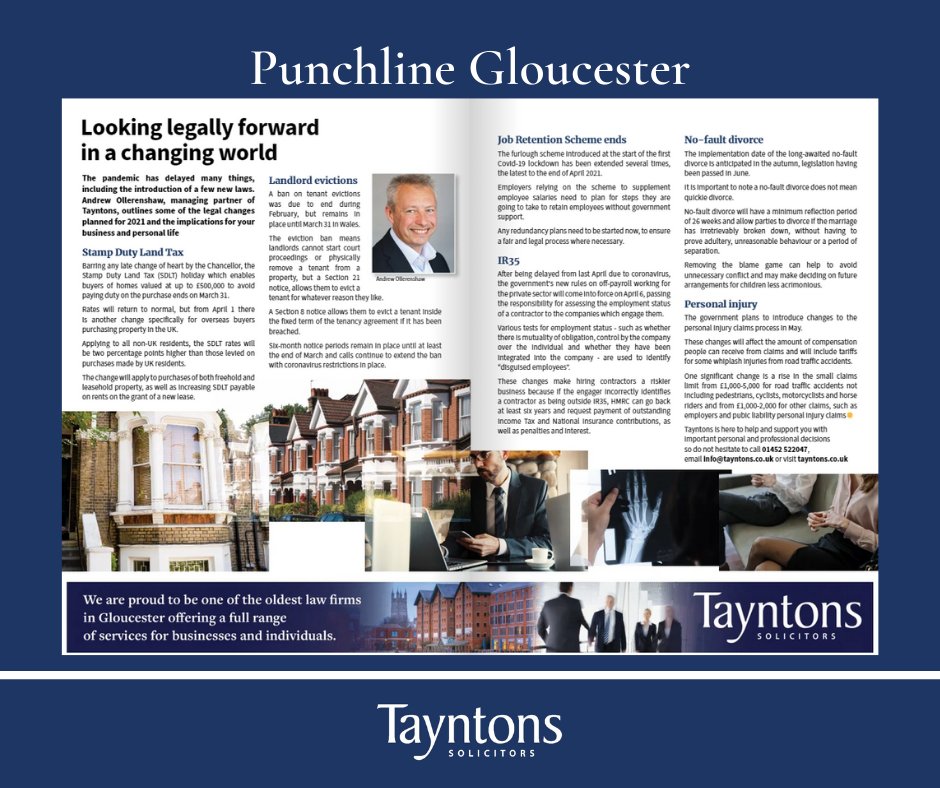 tayntonssols's tweet image. If you haven't read @PunchlineGlos Annual - you should consider reading it soon! 
In the latest edition, our very own Andrew Ollerenshaw discusses some of the #legalchanges planned for this year - and the implications they may have. 
See here: bit.ly/2OJ5aDt