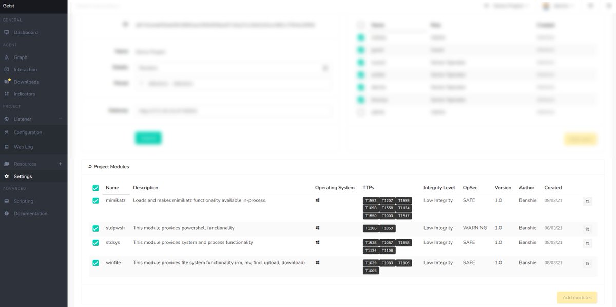 Geist, our attack framework for red teams has built-in support for the MITRA ATT&amp;CK framework (attack.mitre.org)

Useful for reporting and blue team exercises.

#BanshieTech