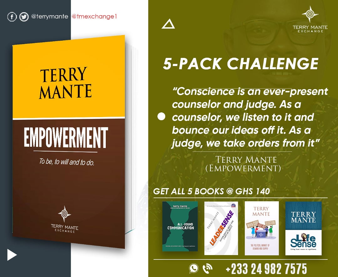 tmexchange1's tweet photo. "Conscience is an ever-present counselor and judge. As a counselor, we listen to it and bounce our ideas off it. As a judge, we take orders from it."

Terry Mante in #Empowerment

#thoughtleadership #readaterrymantebook #ideasthatinspire #africanwriters #leadership https://t.co/3nfNwvD5Fw