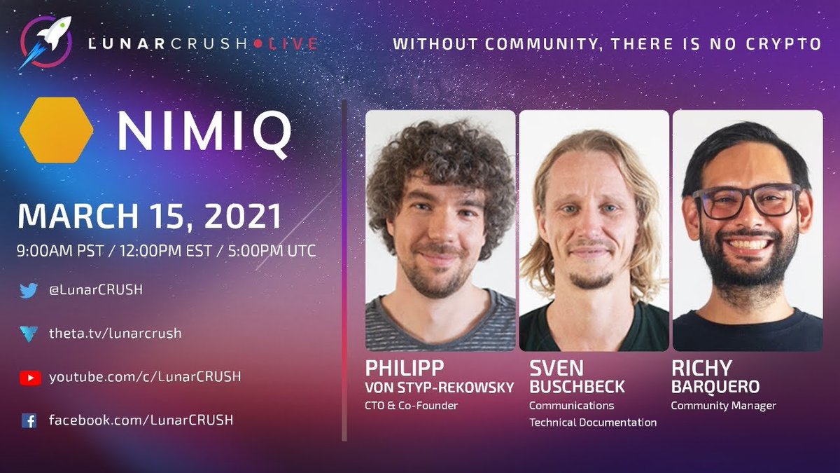 NimiqF's tweet image. 🎤 Interview de la Team #Nimiq lundi 15 mars à 18H !

Philip (CTO), @SvenBuschbeck et @ricardobarq seront en live avec @LunarCRUSH pour parler de l'actualité de Nimiq: sortie d'OASIS, Nimiq 2.0, Albatross, @TEN31Bank, crypto-bridge vers la DeFi.😎

$nim #opensource #javascript