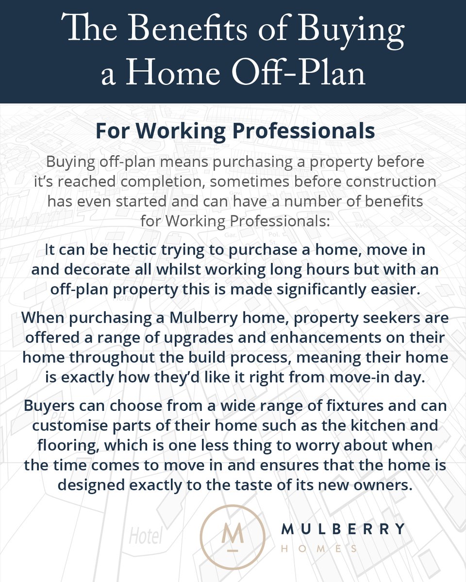 MulberryHomesUK's tweet image. Buying "off plan" means purchasing a property before it’s reached completion, sometimes before construction has even started and can have numerous benefits.

🌟Working Professionals

#workingprofessionals #offplanpurchase #newhome #reapthebenefits #mulberryhomes