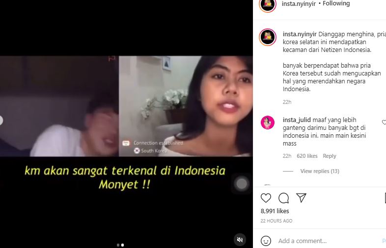 Video pria asal Korea Selatan menghina wanita Indonesia.