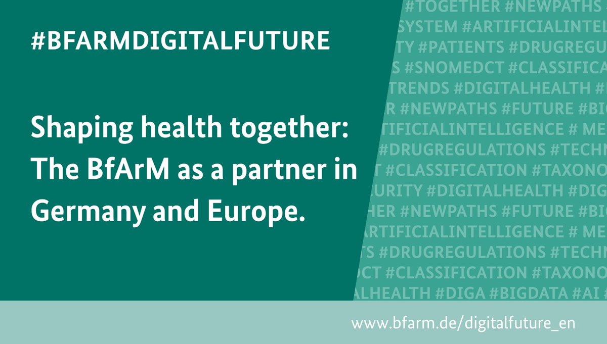 bfarm_de's tweet photo. Shaping the digitalisation of the healthcare system together: How BfArM actively promotes this process - from #AI to #health terminologies to #data analytics. https://t.co/s04LRY93kt #bfarmdigitalfuture https://t.co/UjEWnLfJRh