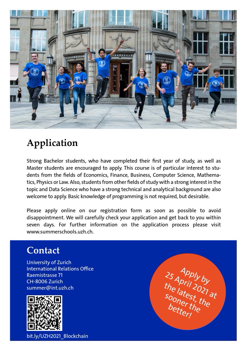 Join us this year at the #UZH International #SummerSchool "Deep Dive into #Blockchain". An interdisciplinary program #Technology #Economics #Business #Law #Governance with top academics &amp; entrepreneurs world-wide #Industry #Academia <a href="/uzh_blockchain/">UZH Blockchain Center</a> <a href="/UZH_ch/">Universität Zürich</a> <a href="/UZH_en/">University of Zurich</a> #Crypto