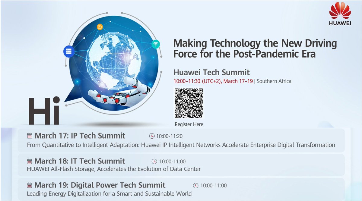 HuaweiEntSAR's tweet photo. Last 6days!
#Huawei_Tech_Summit will start from Mar 17. Come to talk with Industry leaders & top experts about how to use latest ICT technologies to boost your business🏆.
Right now, join us!
Together, we win!
Click to register and learn more: https://t.co/N4Ygte0lUw https://t.co/6XvD5Hmtst
