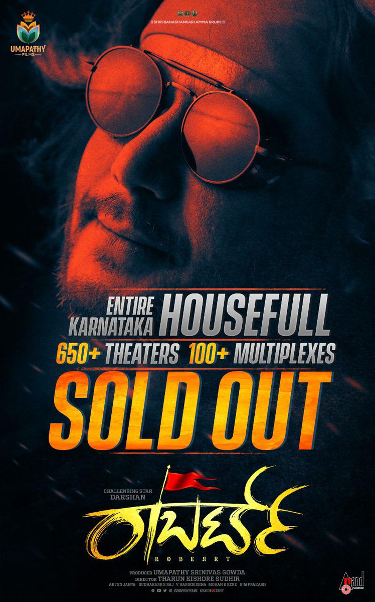 #DBoss Mania across Karnataka 🔥 HOUSEFULL boards everywhere for Challenging Star <a href="/dasadarshan/">Darshan Thoogudeepa</a>'s BLOCKBUSTER #Roberrt.

 <a href="/TharunSudhir/">Tharun Sudhir</a> <a href="/Dcompany171/">D Company(R)Official</a> <a href="/UmapathyFilms/">Umapathy Films</a> <a href="/StarAshaBhat/">Asha Bhat</a> <a href="/umap30071/">Umapathy S Gowda</a> <a href="/harimonium/">V Harikrishna</a> <a href="/ArjunJanyaMusic/">Arjun Janya</a> #RoberrtTelugu