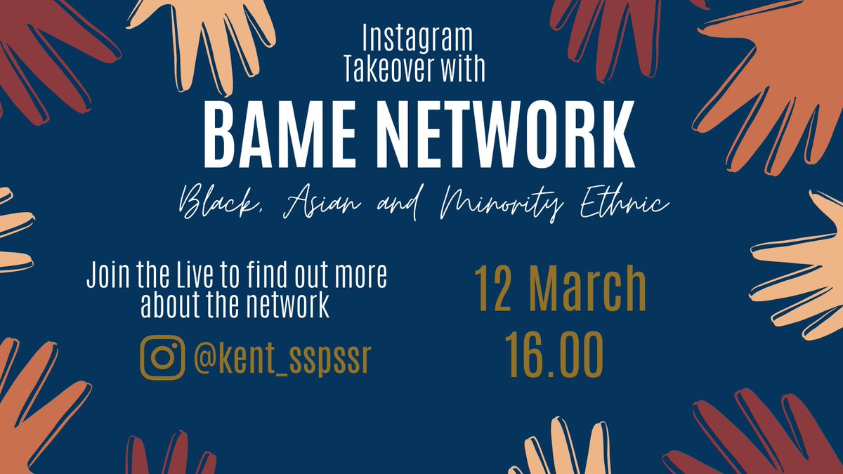 BAME IG Takeover: We’re going LIVE on Instagram at 16.00 GMT this Friday with Kent's BAME Network. 

Join us at instagram.com/kent_sspssr/ to hear from the the University of Kent’s BAME (Black, Asian and Minority Ethnic) Network #joinourworld