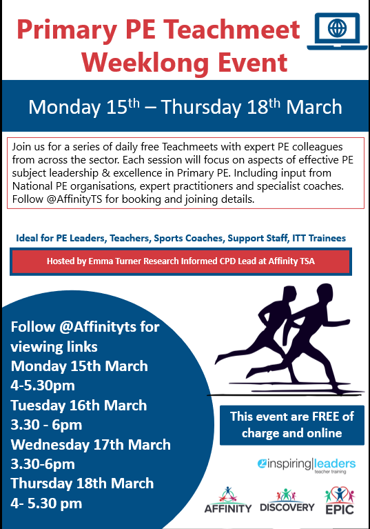 Emma_Turner75's tweet photo. Amazing FREE primary PE CPD. Now with the fabulous @esioul and @GHuddPE on board too! Don't miss out! Register via https://t.co/l4exOy7kQC
Please tell anyone who you know teaches or leads within Primary PE. An event not to be missed! https://t.co/TmagMbt1Bi