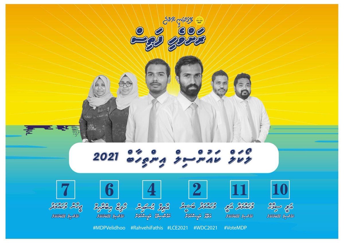 Simwarr's tweet photo. އެމްޑީޕީގެ ފަރާތުން ނ. އަތޮޅު ކައުންސިލް ކަމަށް @Batteyy 

އެމްޑީޕީގެ ފަރާތުން ނ. ވެލިދޫ ކައުންސިލަށް ކުރިމަތިލައްވާ ކެންޑިޑޭޓުން:

#ރަށްވެހިފަތިސް 
#ލާމަރުކަޒީރާއްޖެ https://t.co/8l7K6U6Gyr