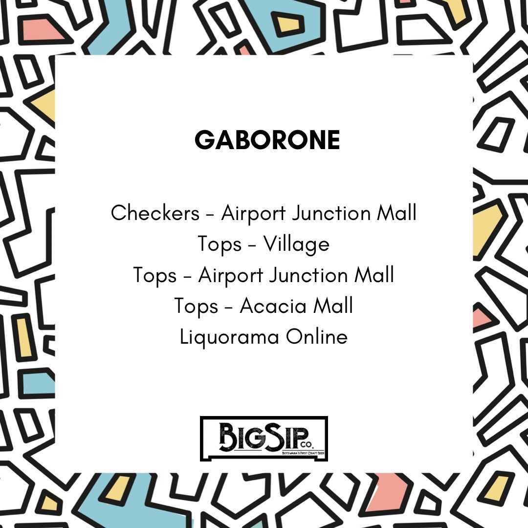 Did you know that you can now get your BIG SIP 🍻 from some of your nearest liquor stores in Gaborone?
For sales enquiries reach us today on sales@bigsipco.com
Remember to always drink responsibly and making sure you continue to adhere to the COVID-19 Precautions
#DinweleDladleng