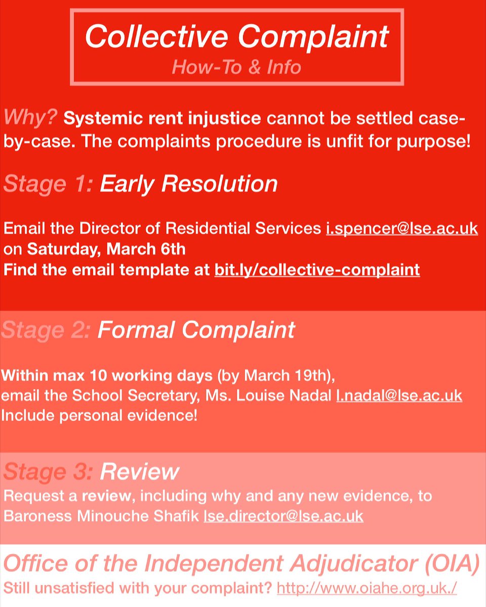 Have you submitted the collective complaint? Let’s show administration that the complaints procedure can’t reconcile systemic rent injustice. Email i.spencer@lse.ac.uk using the template here: bit.ly/collective-com…